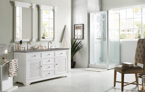 Savannah 60" Double Vanity Cabinet, Bright White, w/ 3 CM Grey Expo Quartz Top