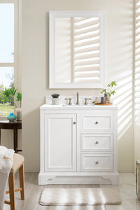 De Soto 36" Single Vanity, Bright White w/ 3 CM White Zeus Quartz Top