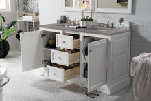 Load image into Gallery viewer, Bathroom Vanities Outlet Atlanta Renovate for LessDe Soto 60&quot; Double Vanity, Bright White w/ 3 CM Grey Expo Quartz Top