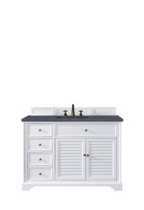 Savannah 48" Single Vanity Cabinet, Bright White, w/ 3 CM Charcoal Soapstone Quartz Top