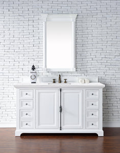 Providence 60" Bright White Single Vanity w/ 3 CM Arctic Fall Solid Surface Top James Martin