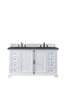 Providence 60" Double Vanity Cabinet, Bright White, w/ 3 CM Charcoal Soapstone Quartz Top James Martin