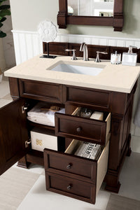 Bathroom Vanities Outlet Atlanta Renovate for LessBrookfield 36" Single Vanity, Burnished Mahogany w/ 3 CM Eternal Marfil Quartz Top