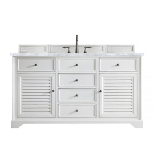 Savannah 60" Bright White Single Vanity w/ 3 CM Carrara Marble Top