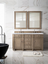 Load image into Gallery viewer, Bristol 60&quot; Double Vanity, Whitewashed Walnut, w/ 3 CM Carrara Marble Top