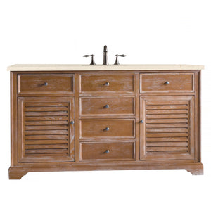 Savannah 60" Single Vanity Cabinet, Driftwood, w/ 3 CM Eternal Marfil Quartz Top