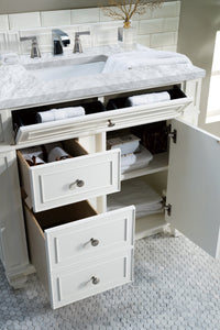 Bathroom Vanities Outlet Atlanta Renovate for LessBristol 36" Single Vanity, Bright White, w/ 3 CM Carrara Marble Top