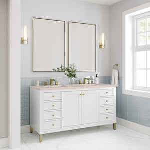 Chicago 60" Double Vanity, Glossy White w/ 3CM Eternal Marfil Top