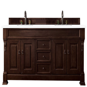 Brookfield 72" Double Vanity, Burnished Mahogany w/ 3 CM Classic White Quartz Top