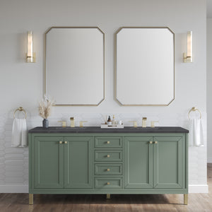Chicago 72" Double Vanity, Smokey Celadon w/ 3CM Charcoal Soapstone Top