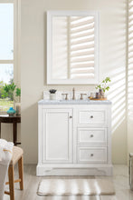 Load image into Gallery viewer, De Soto 36&quot; Single Vanity, Bright White w/ 3 CM Carrara Marble Top