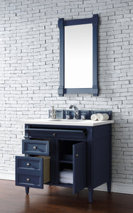 Brittany 36" Victory Blue Single Vanity w/ 3 CM Classic White Quartz Top James Martin