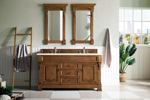 Brookfield 60" Double Vanity, Country Oak w/ 3 CM Eternal Marfil Quartz Top