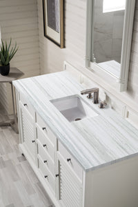 Providence 60" Bright White Single Vanity w/ 3 CM Arctic Fall Solid Surface Top James Martin