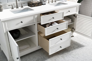 Savannah 72" Double Vanity Cabinet, Bright White, w/ 3 CM Classic White Quartz Top James Martin