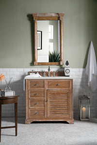 Savannah 36" Single Vanity Cabinet, Driftwood, w/ 3 CM Eternal Jasmine Pearl Quartz Top