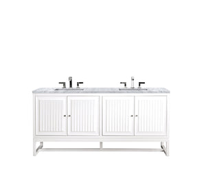 Athens 72" Double Vanity Cabinet, Glossy White, w/ 3 CM Carrara White Top