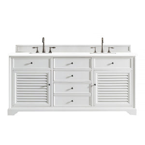 Savannah 72" Double Vanity Cabinet, Bright White, w/ 3 CM Classic White Quartz Top James Martin