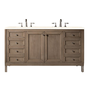 Chicago 60" Double Vanity, Whitewashed Walnut w/ 3 CM Eternal Marfil Quartz Top