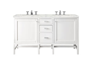 Addison 60" Double Vanity Cabinet, Glossy White, w/ 3 CM Eternal Jasmine Pearl Quartz Top