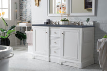 Load image into Gallery viewer, De Soto 60&quot; Double Vanity, Bright White w/ 3 CM Charcoal Soapstone Quartz Top