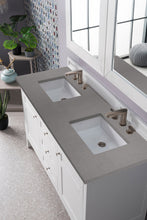 Load image into Gallery viewer, Palisades 60&quot; Double Vanity, Bright White, w/ 3 CM Grey Expo Quartz Top