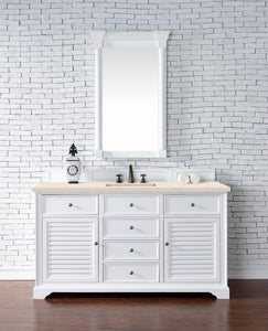 Savannah 60" Single Vanity Cabinet, Bright White, w/ 3 CM Eternal Marfil Quartz Top