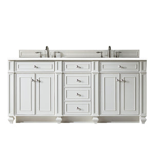 Bristol 72" Double Vanity, Bright White, w/ 3 CM White Zeus Quartz Top