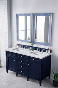 Brittany 60" Victory Blue Double Vanity w/ 3 CM Carrara Marble Top