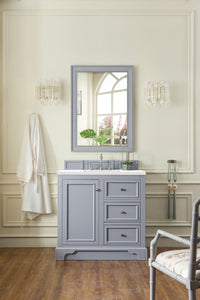 De Soto 36" Single Vanity, Silver Gray w/ 3 CM White Zeus Quartz Top