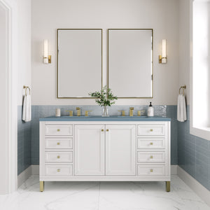 Chicago 60" Double Vanity, Glossy White w/ 3CM Cala Blue Top