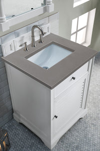 Savannah 26" Single Vanity Cabinet, Bright White, w/ 3 CM Grey Expo Quartz Top