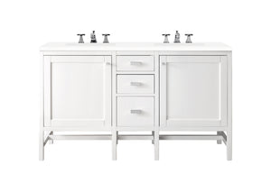 Addison 60" Double Vanity Cabinet, Glossy White, w/ 3 CM Classic White Quartz Top