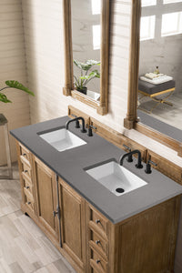 Providence 60" Double Vanity Cabinet, Driftwood, w/ 3 CM Grey Expo Quartz Top