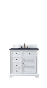 Savannah 36" Single Vanity Cabinet, Bright White, w/ 3 CM Charcoal Soapstone Quartz Top