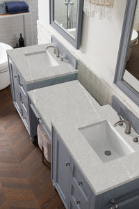 Copper Cove Encore 86" Double Vanity Set, Silver Gray w/ Makeup Table, 3 CM Eternal Serena Quartz Top