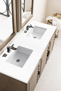 Portland 60" Double Vanity Whitewashed Walnut, w/ 3 CM White Zeus Quartz Top