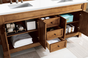 Brookfield 72" Double Vanity, Country Oak w/ 3 CM White Zeus Quartz Top