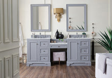 Load image into Gallery viewer, De Soto 82&quot; Double Vanity Set, Silver Gray w/ Makeup Table, 3 CM Carrara Marble Top
