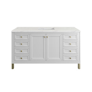 Chicago 60" Single Vanity, Glossy White w/ 3CM Ethereal Noctis Top