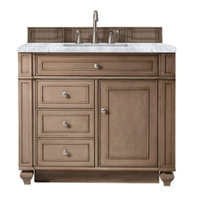 Load image into Gallery viewer, Bristol 36&quot; Single Vanity, Whitewashed Walnut, w/ 3 CM Carrara Marble Top