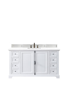Providence 60" Single Vanity Cabinet, Bright White, w/ 3 CM Classic White Quartz Top James Martin