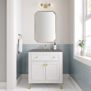 Chicago 30" Single Vanity, Glossy White w/ 3CM Grey Expo Top