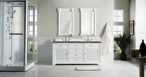 Savannah 72" Double Vanity Cabinet, Bright White, w/ 3 CM Charcoal Soapstone Quartz Top James Martin