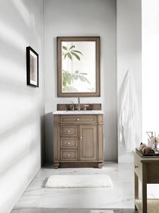 Bristol 30" Single Vanity, Whitewashed Walnut, w/ 3 CM Carrara Marble Top