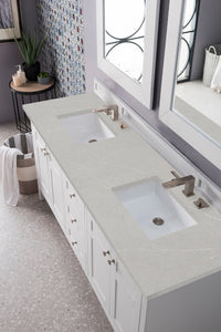 Palisades 72" Double Vanity, Bright White, w/ 3 CM Eternal Serena Quartz Top