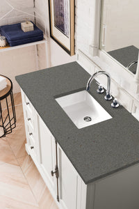 Providence 48" Single Vanity Cabinet, Bright White, w/ 3 CM Grey Expo Quartz Top