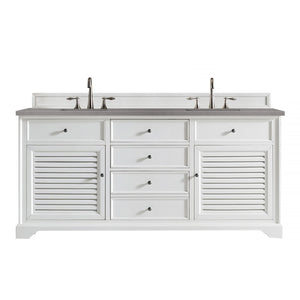 Savannah 72" Double Vanity Cabinet, Bright White, w/ 3 CM Grey Expo Quartz Top James Martin