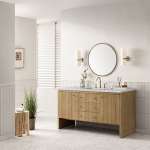 Hudson 60" Single Vanity, Light Natural Oak w/ 3CM Eternal Jasmine Pearl Top