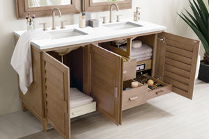 Portland 60" Double Vanity Whitewashed Walnut, w/ 3 CM White Zeus Quartz Top